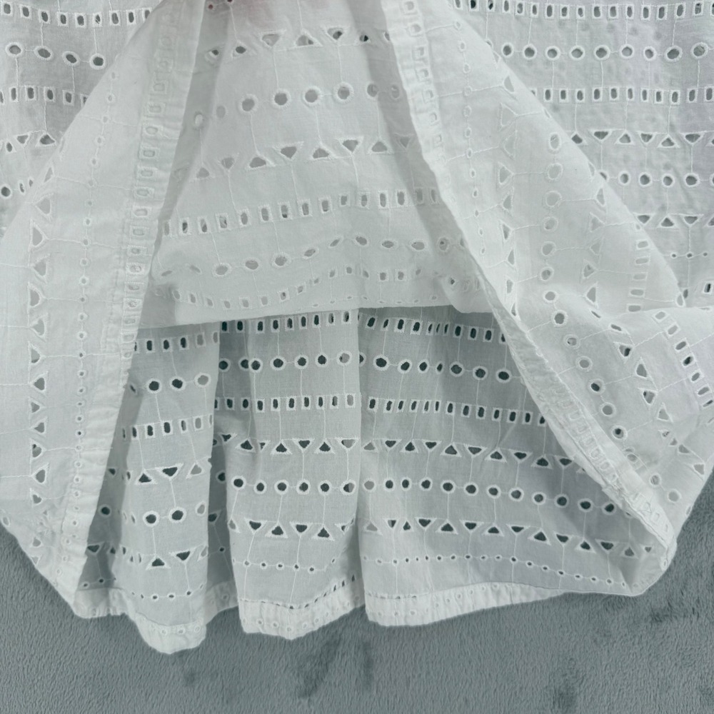 LOFT Blouse Top Womens Size M White Eyelet Cotton Split Neck Tiered Bell Sleeve - Picture 6 of 11
